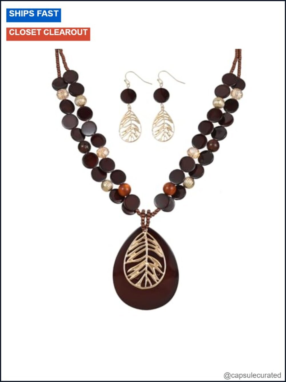 Vintage Chunky Filigree Leaf Pearl Drop Necklace & Earrings Set